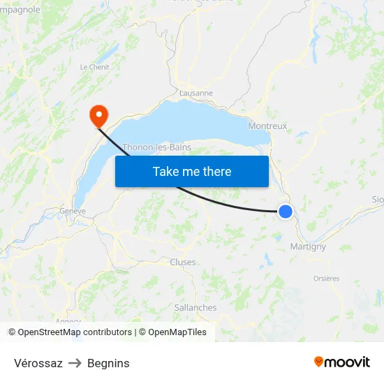 Vérossaz to Begnins map