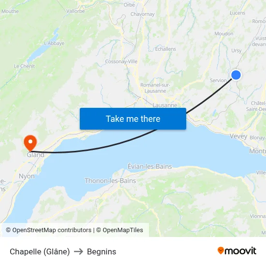 Chapelle (Glâne) to Begnins map