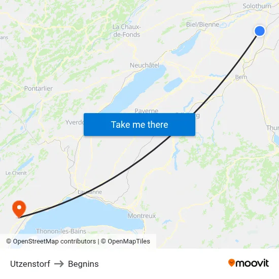 Utzenstorf to Begnins map