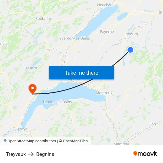 Treyvaux to Begnins map