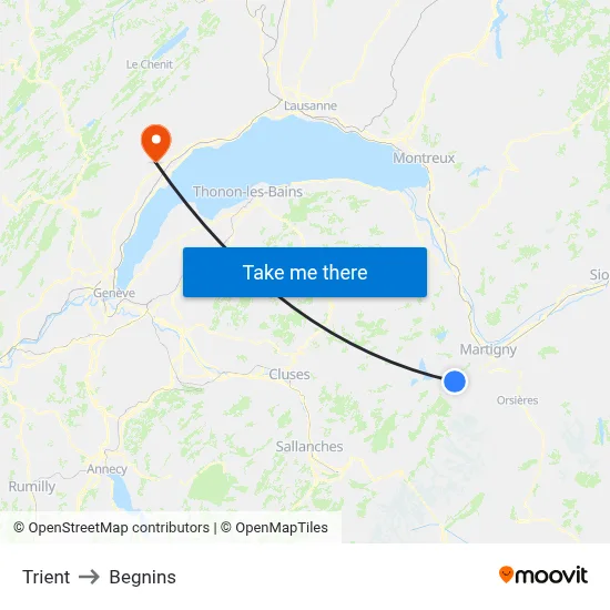 Trient to Begnins map