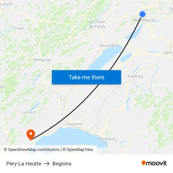 Péry-La Heutte to Begnins map