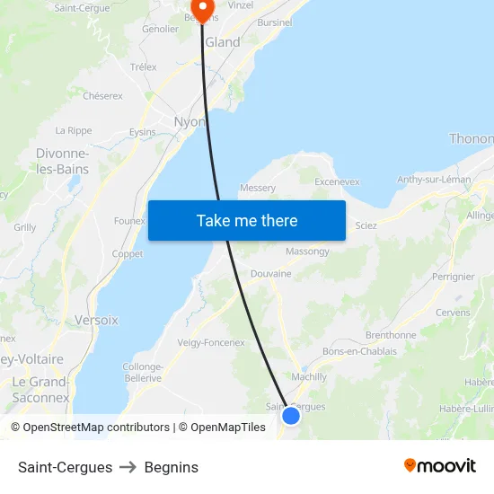 Saint-Cergues to Begnins map