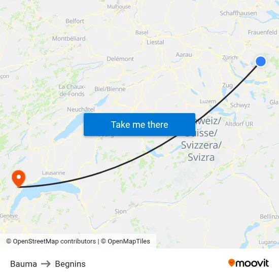 Bauma to Begnins map