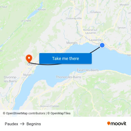 Paudex to Begnins map