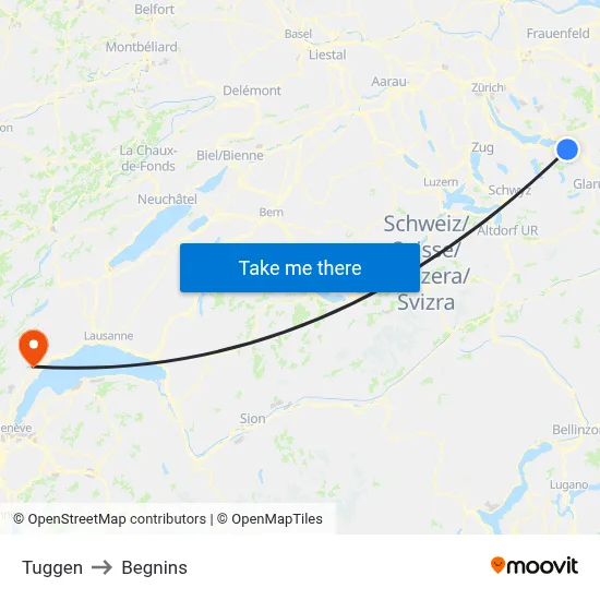 Tuggen to Begnins map
