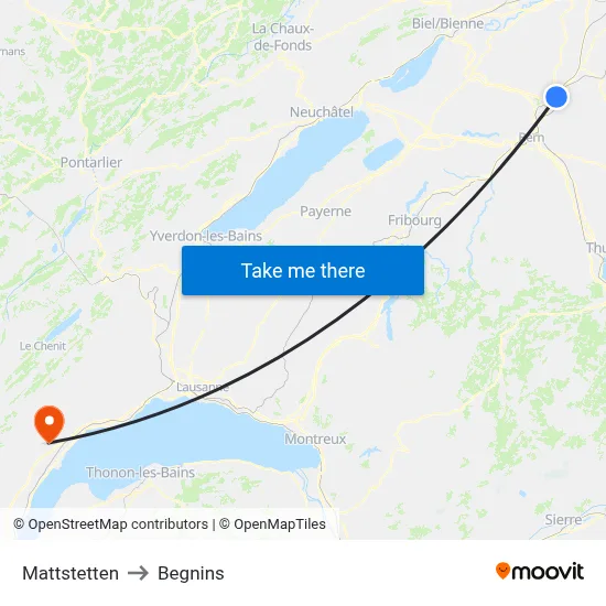 Mattstetten to Begnins map