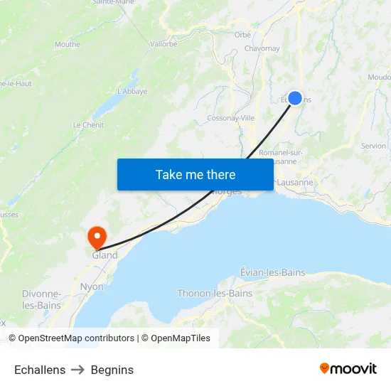 Echallens to Begnins map