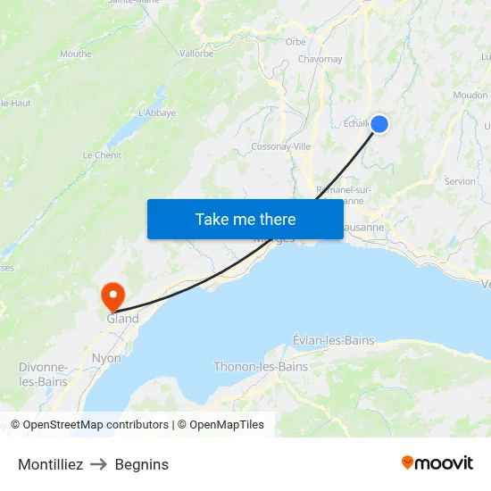 Montilliez to Begnins map