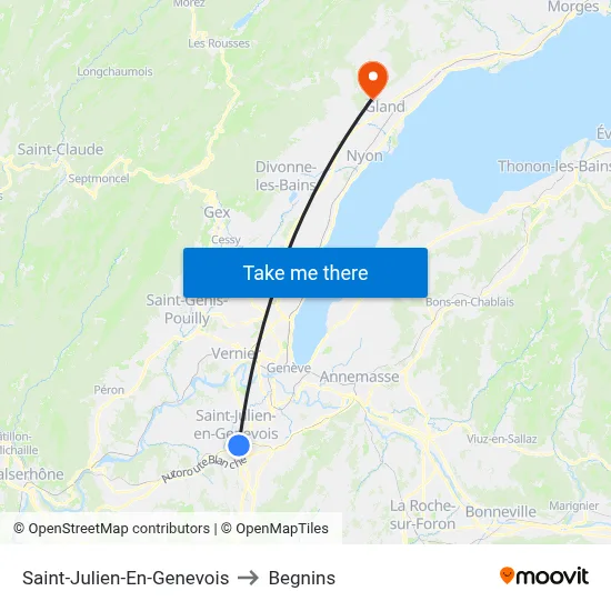 Saint-Julien-En-Genevois to Begnins map