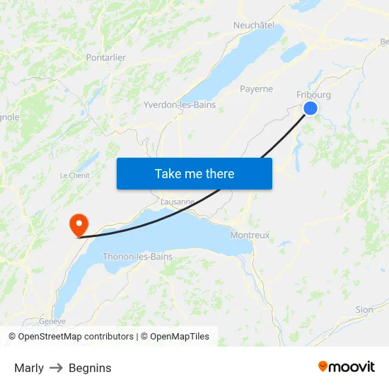 Marly to Begnins map