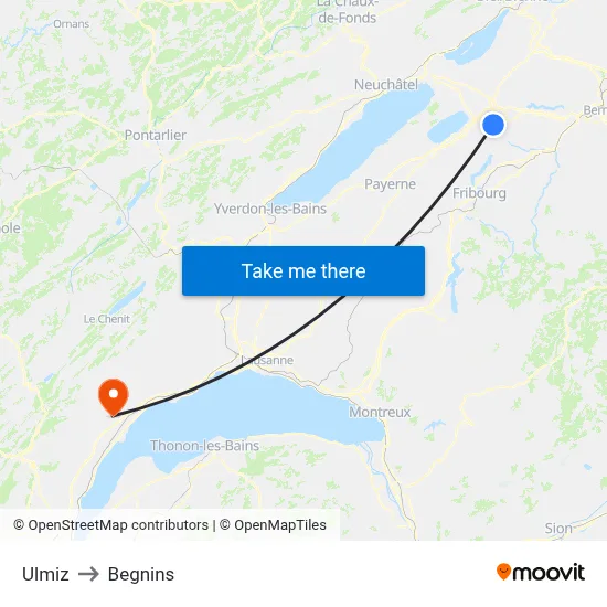 Ulmiz to Begnins map