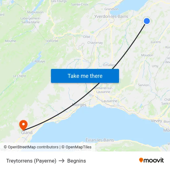 Treytorrens (Payerne) to Begnins map