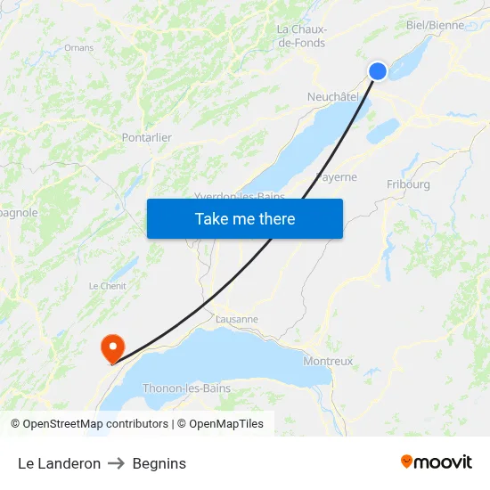 Le Landeron to Begnins map