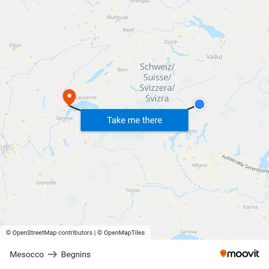 Mesocco to Begnins map