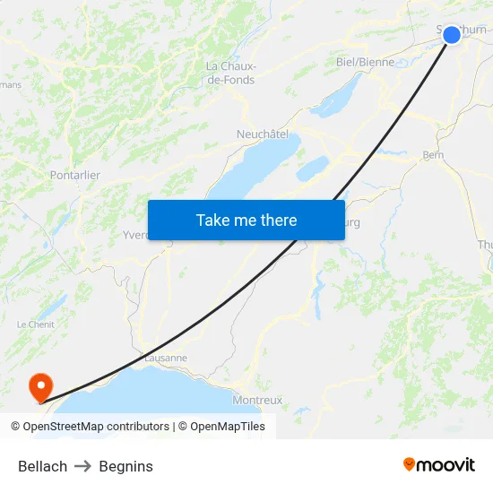 Bellach to Begnins map