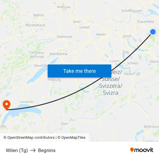 Wilen (Tg) to Begnins map