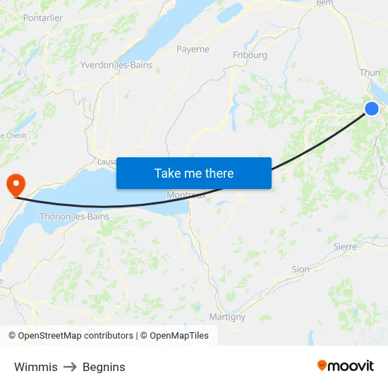 Wimmis to Begnins map