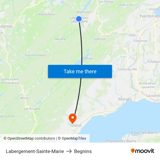 Labergement-Sainte-Marie to Begnins map