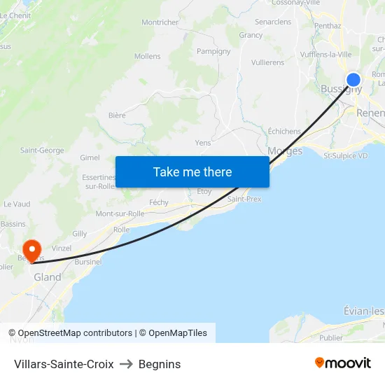 Villars-Sainte-Croix to Begnins map