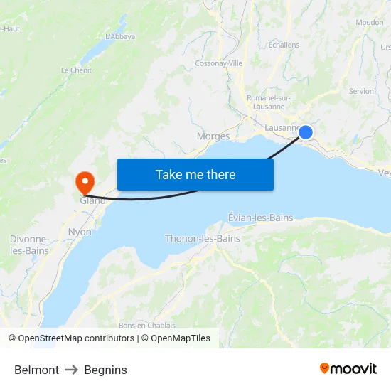 Belmont to Begnins map