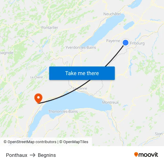 Ponthaux to Begnins map