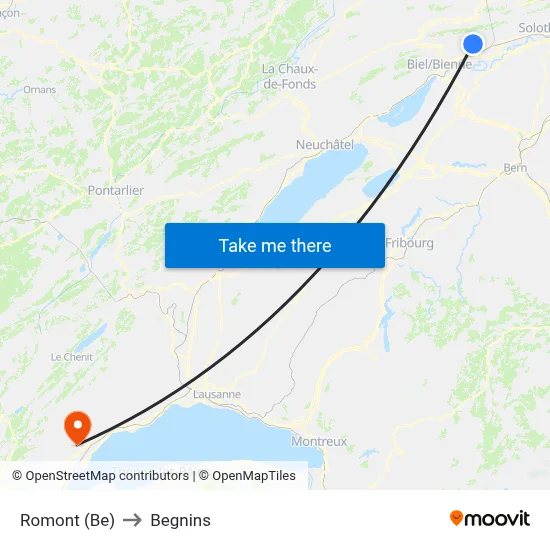 Romont (Be) to Begnins map