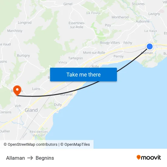 Allaman to Begnins map