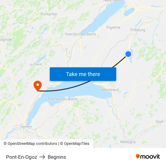 Pont-En-Ogoz to Begnins map