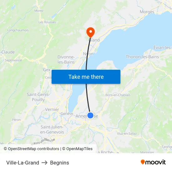Ville-La-Grand to Begnins map