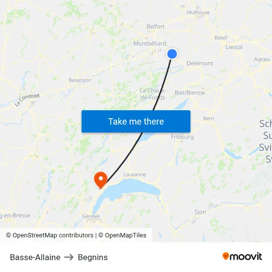 Basse-Allaine to Begnins map