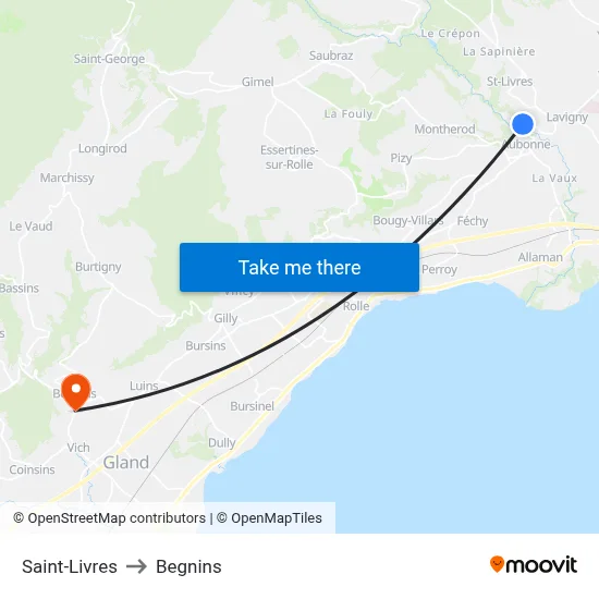 Saint-Livres to Begnins map