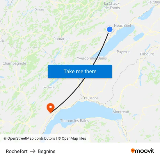 Rochefort to Begnins map
