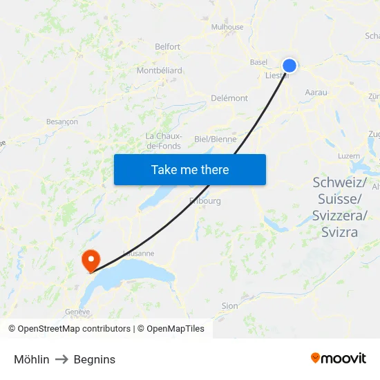 Möhlin to Begnins map