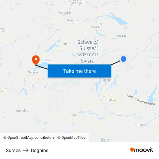Surses to Begnins map