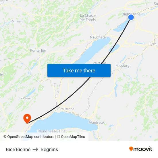 Biel/Bienne to Begnins map