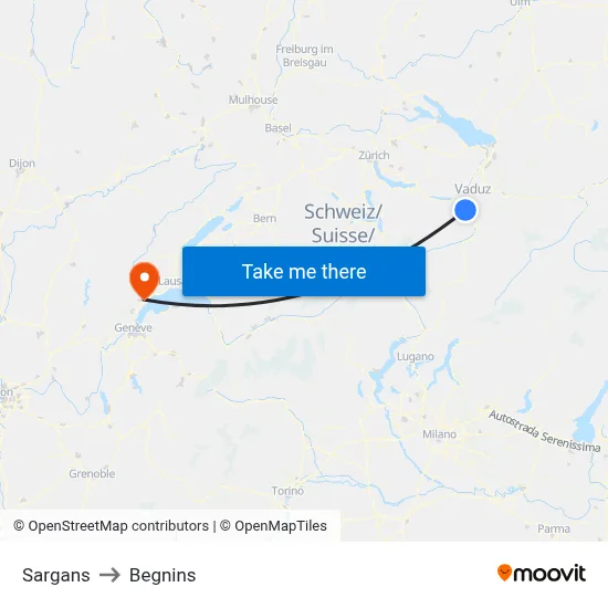Sargans to Begnins map