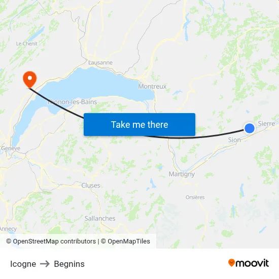 Icogne to Begnins map