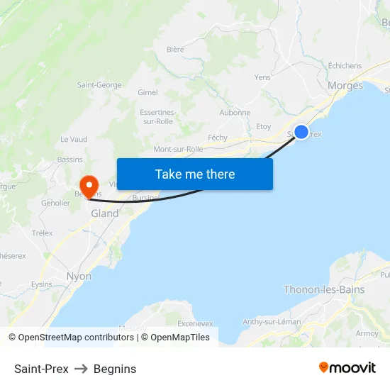 Saint-Prex to Begnins map