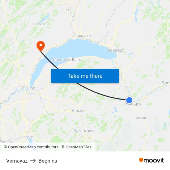 Vernayaz to Begnins map