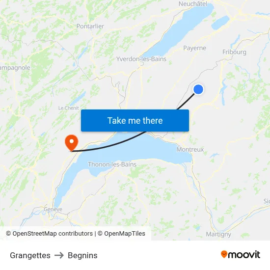 Grangettes to Begnins map
