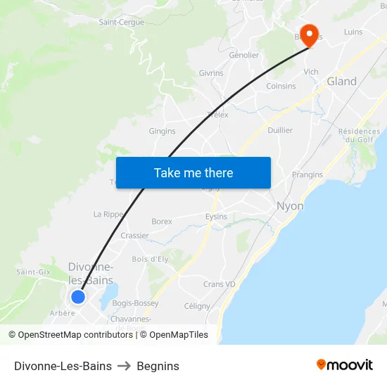 Divonne-Les-Bains to Begnins map