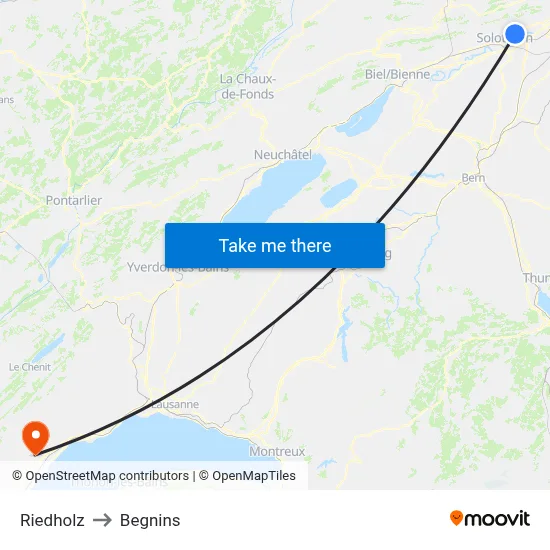 Riedholz to Begnins map