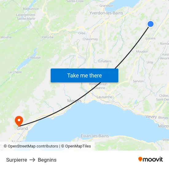 Surpierre to Begnins map