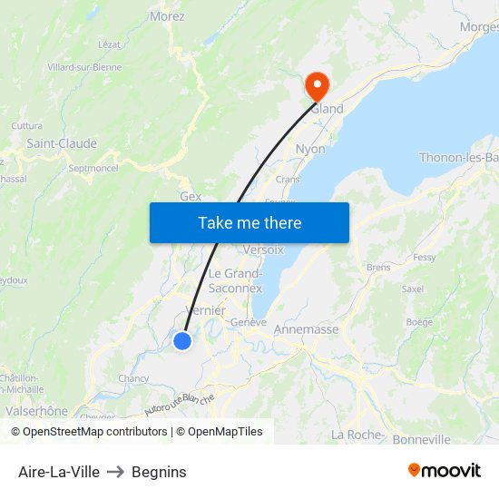 Aire-La-Ville to Begnins map