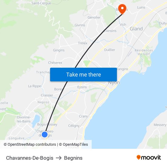 Chavannes-De-Bogis to Begnins map