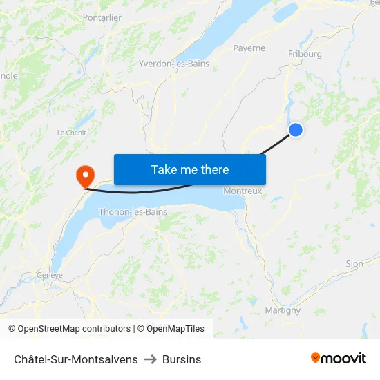 Châtel-Sur-Montsalvens to Bursins map