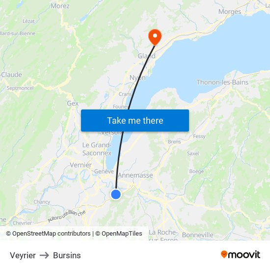 Veyrier to Bursins map