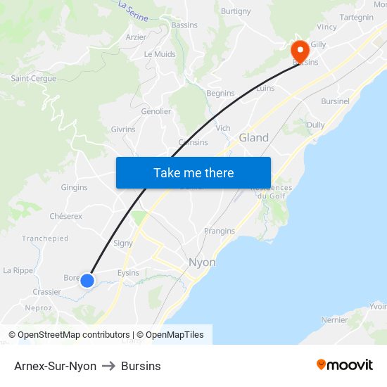 Arnex-Sur-Nyon to Bursins map