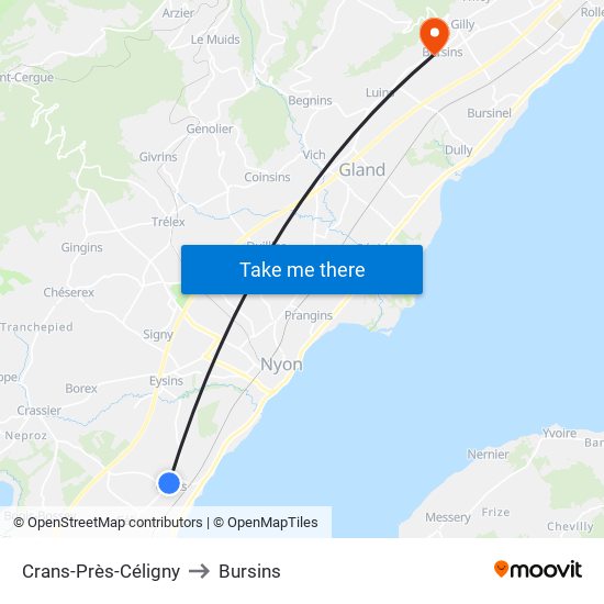 Crans-Près-Céligny to Bursins map